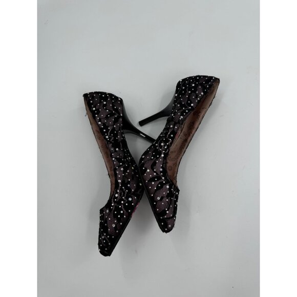 Betseyville by Betsey Johnson Black Lace & Rhinestone High Heel Pumps Size 7 - Picture 8 of 12